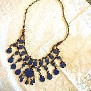 Elegant lápiz lazuli necklace in Ku Chi style. Cobalt blue stones